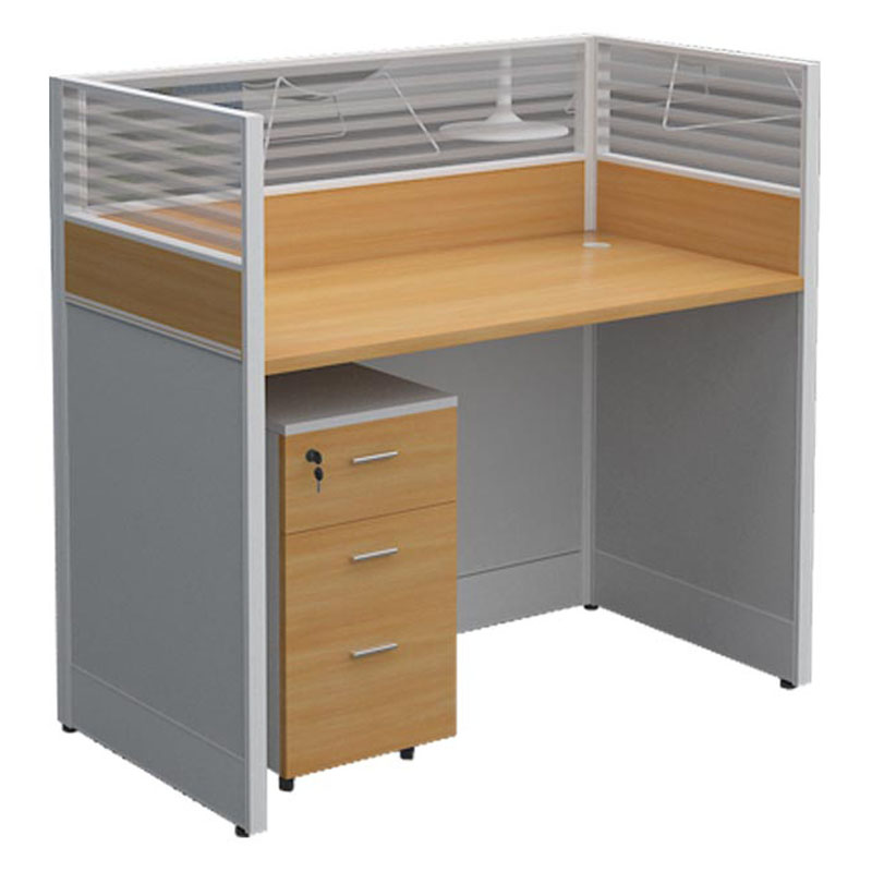 悦山 办公桌员工电脑桌屏风工位含柜黄橡木色+白色 单人位1200*600*1100*1张
