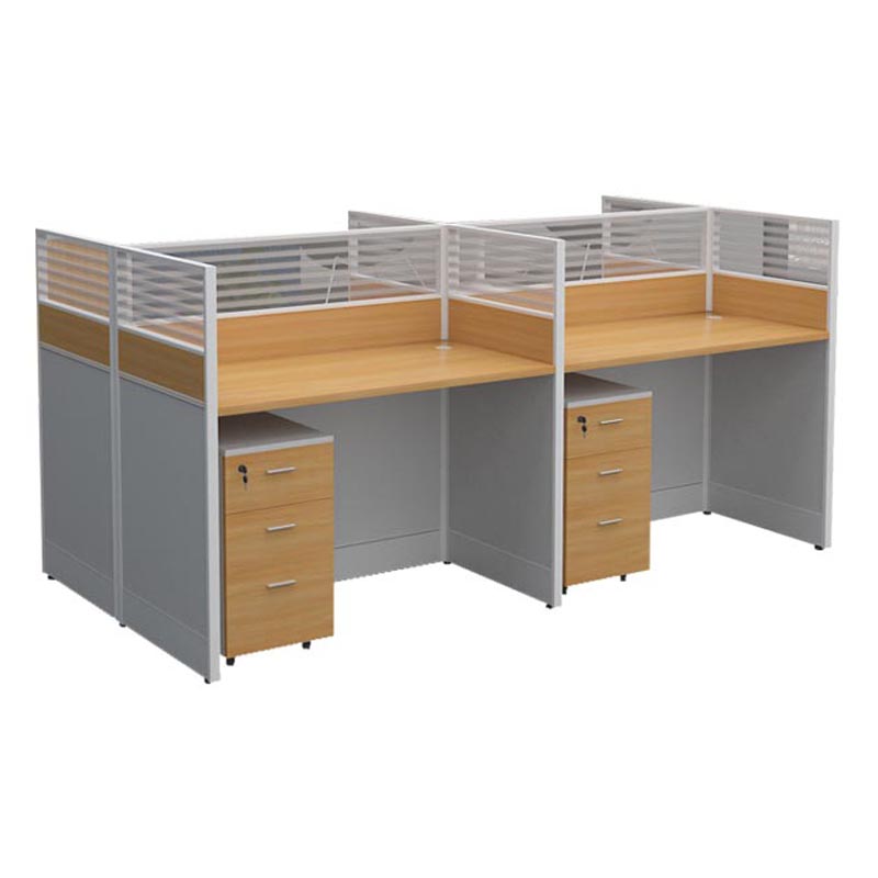 悦山 办公桌员工电脑桌屏风工位含柜黄橡木色+白色 4人位2400*1200*1100*1组