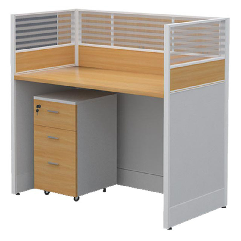悦山 办公桌员工电脑桌屏风工位含柜黄橡木色+白色 单人位1400*600*1100*1张