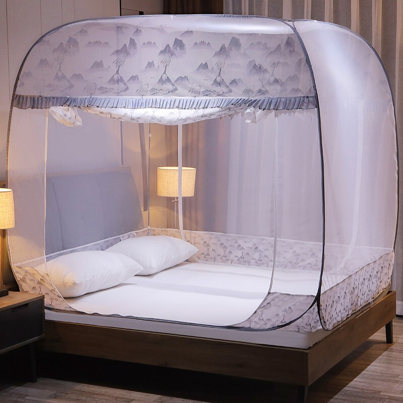 南极人  NJWZ80 三开门免安装钢丝蚊帐 150*200cm 江山如画（单位：顶） 白色