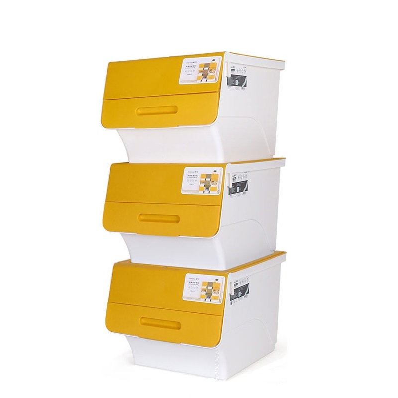 茶花 翻盖斜口收纳箱 前开式收纳盒衣服整理储物箱34L 3支装 黄色
