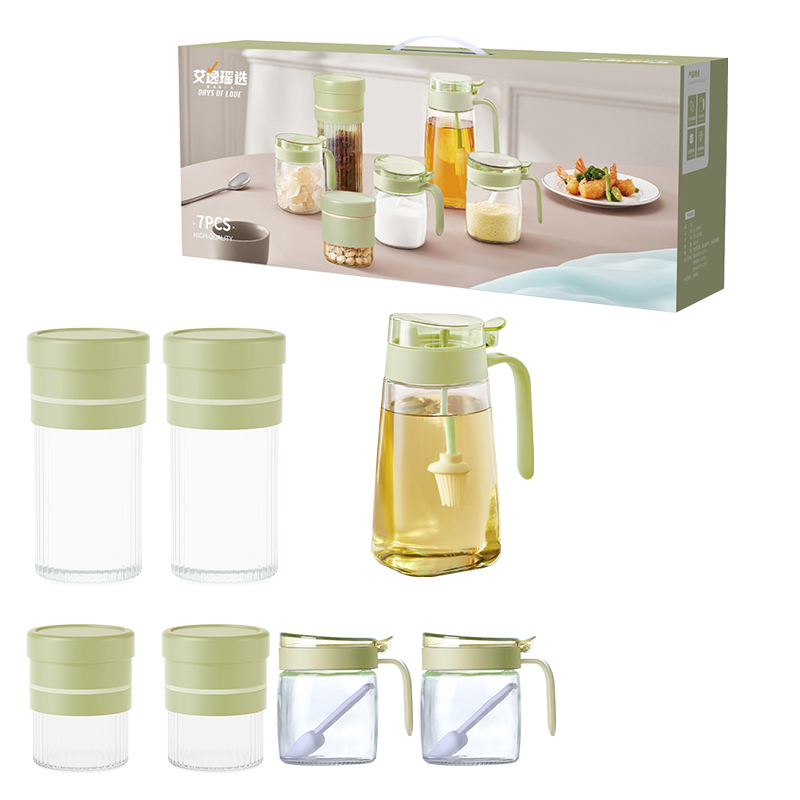 艾逸瑶选 CJ-21129 晶萃系列油壶调味储物罐7件套（单位：套） 绿色