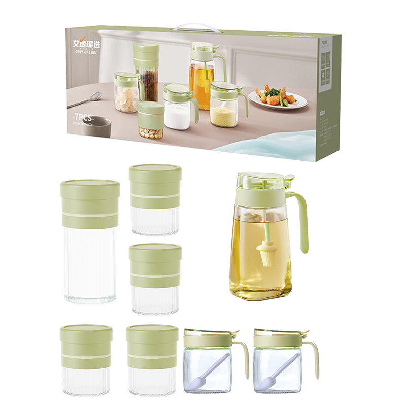 艾逸瑶选 CJ-21130 晶萃系列油壶调味储物罐8件套（单位：套） 绿色