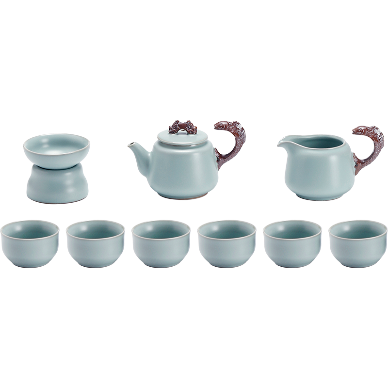 八方礼 鱼跃龙门10入茶具（豆青）BFL2023-7（单位：套） 豆青