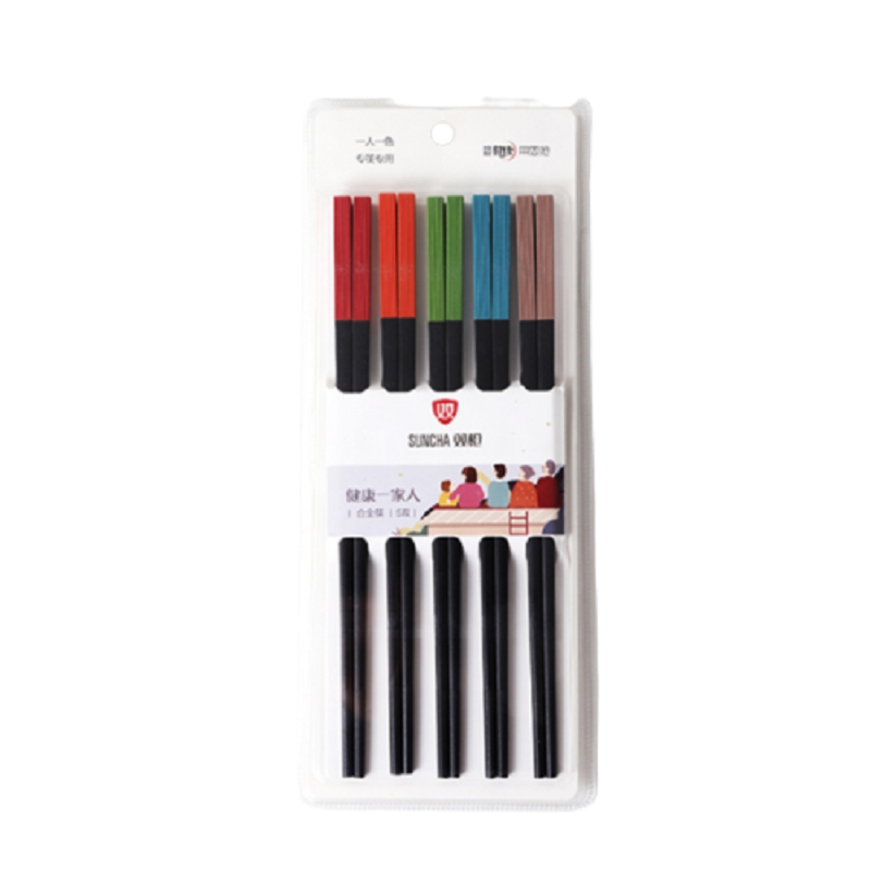 双枪健康一家人合金筷子5双/包KZ4519-X 曜石黑