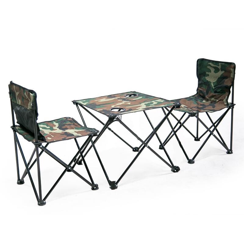 狼行者户外折叠便携桌椅三件套LXZ-6003 军绿色