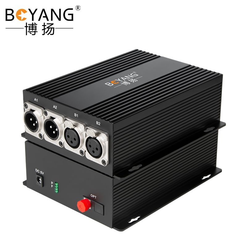 博扬（BOYANG）4路卡侬音频光端机 卡农头平衡音频光纤延长器 2路双向光纤传输器 一对 黑色