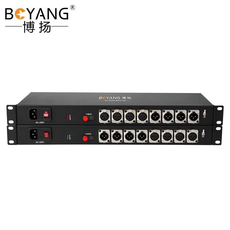 博扬（BOYANG）8路卡侬音频光端机 卡农头平衡音频光纤延长器 4路双向光纤传输器 1U机架式一对 黑色