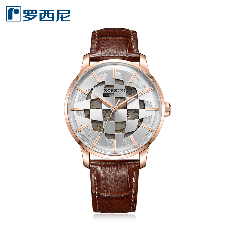 Rossini罗西尼 启迪系列【专柜同款】机械手表环球镂空白盘皮带男表50027G01E（单位：块） 白色