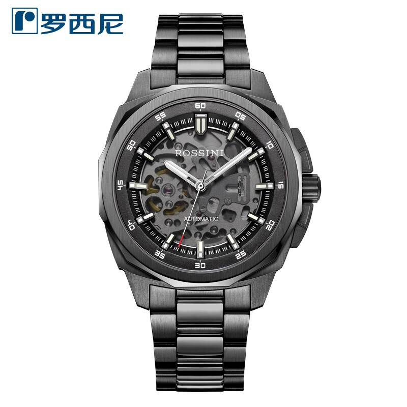 Rossini罗西尼 勋章系列 自动机械酷黑镂空黑盘钢带男表 5979B02B(单位：块） 黑色
