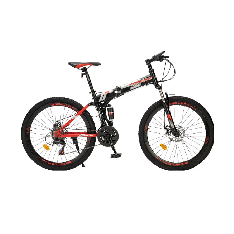 永久【FOREVER】折叠自行车成人男女山地车双减震变速单车MT730顶配黑红辐条轮26英寸24速个 黑红色