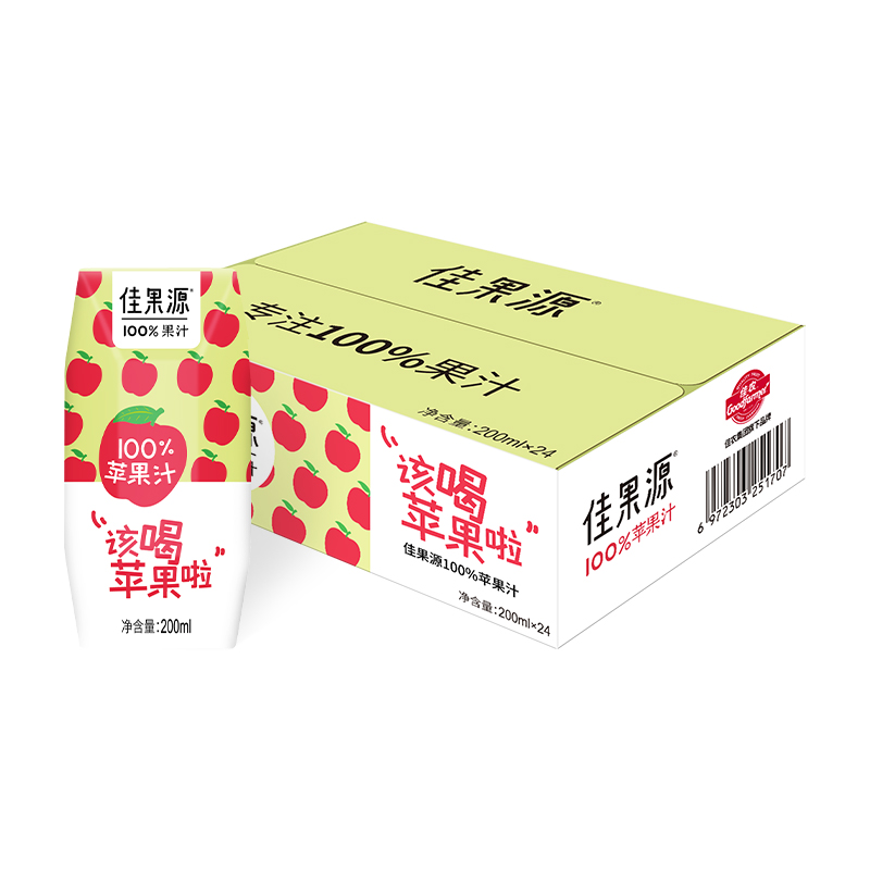 佳果源100%苹果汁 200ml*24（单位：箱） 红色