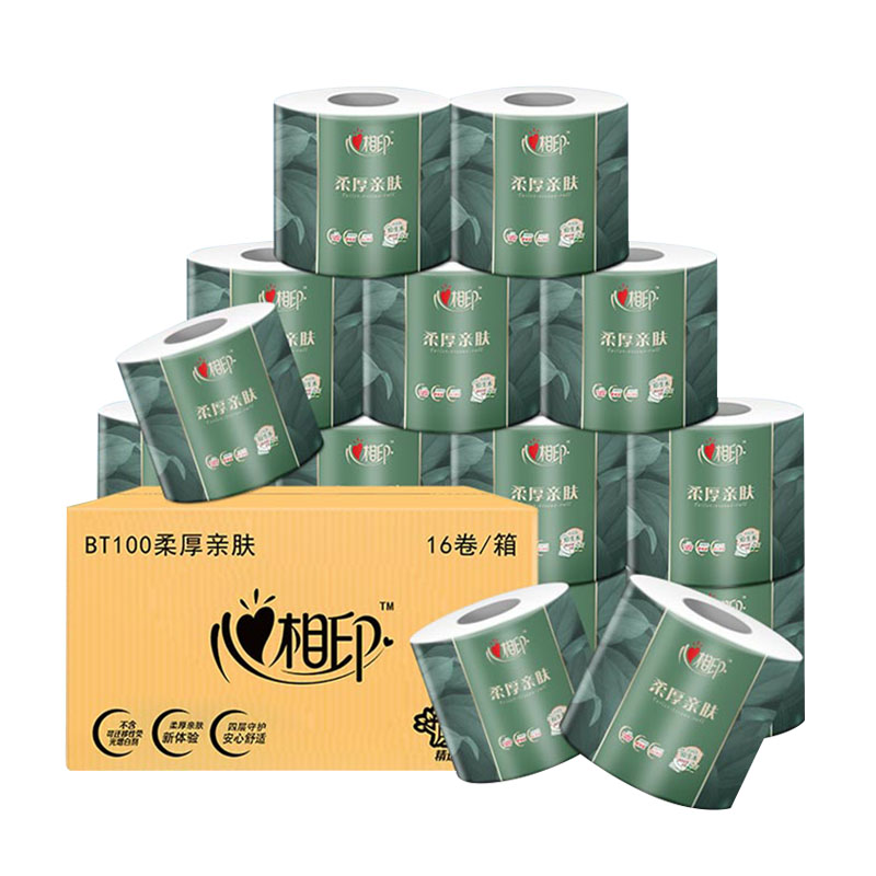 心相印（Mind Act Upon Mind）柔厚亲肤卷纸4层100G*16粒BT100（单位：箱） 绿色