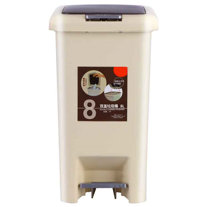 百家好世 脚踩式垃圾桶一一塑料8L （单位：个） 卡其色