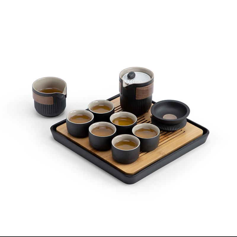 南山先生 茶具办公小套装干泡茶具 日式枯山水茶具套装 枯山水茶盘套装 黑色