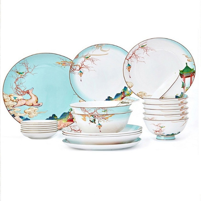 共禾京品福鹿贺喜 福鹿贺喜餐具27头ZFTWCOM200086 婴儿蓝