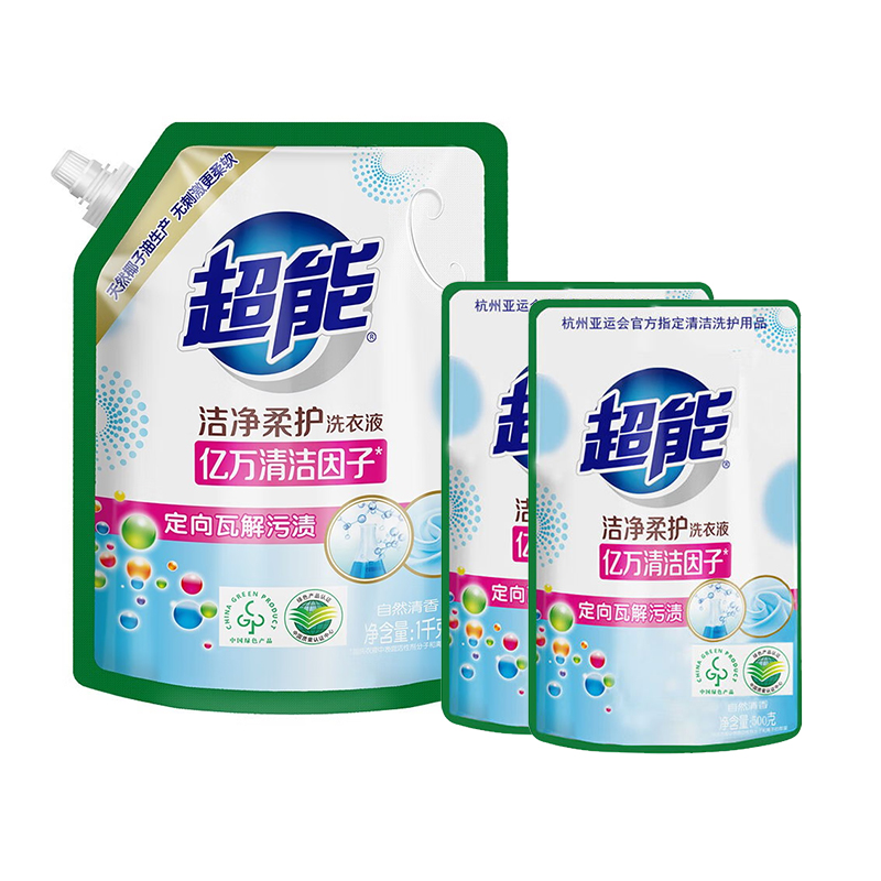 超能洁净柔护洗衣液1kg+洁净柔护洗衣液500gx2袋 2kg