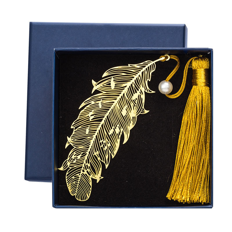 天色 5盒装黄铜羽毛书签 创意金属古风书签 三八妇女节礼物TS-5855 羽毛 黄铜色