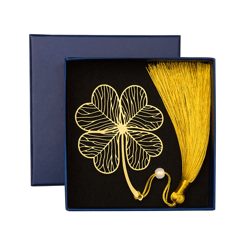 天色 5盒装黄铜叶脉书签 创意金属古风书签文具 教师节三八妇女节礼物TS-5870 四叶草 黄铜色