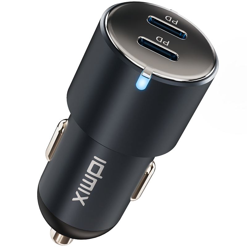 idmix大麦车载充电器双C口60W快充/适用苹果PD60w华为双口超级快充点烟器/转换插头 曜石黑