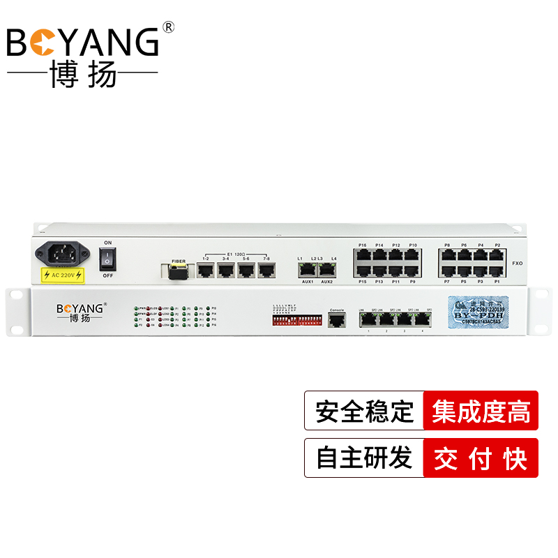 博扬 综合业务电话光端机 8路E1+8路电话+4路千兆以太网隔离 单纤60km 机架式 1对价 白色