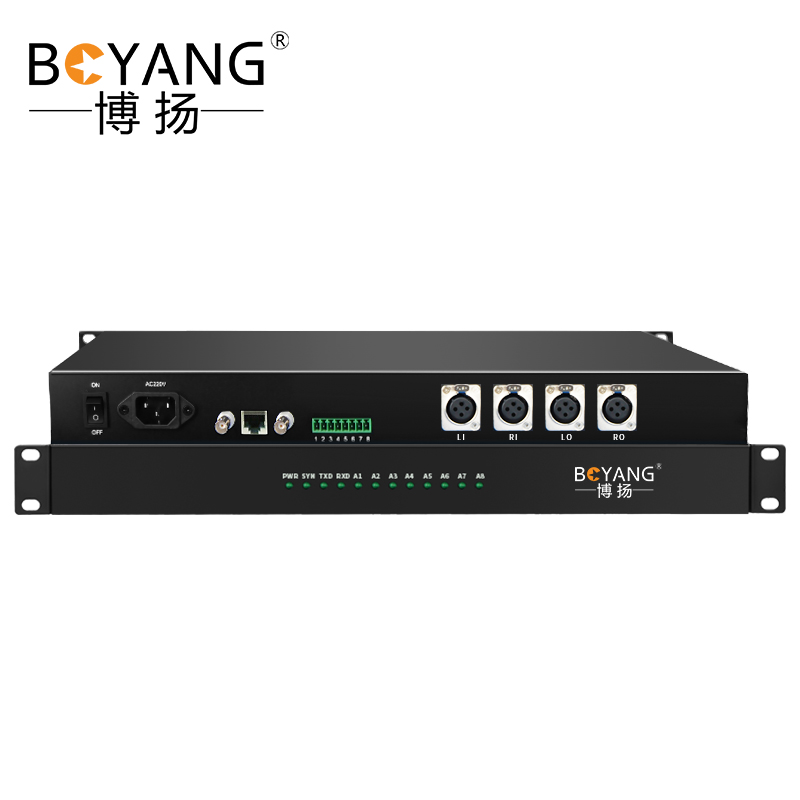 博扬 1路E1转1路双向音频转换器 卡侬头平衡音频2M延长器 1路双向传输器 1U机架式一对 黑色