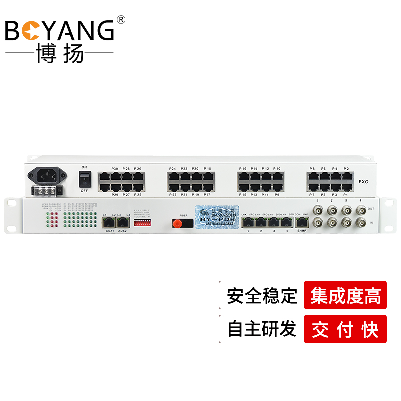 博扬 综合业务光端机 24路磁石+2路电话+1路百兆以太网 单模单纤40km 机架式冗余备份 1对价 白色