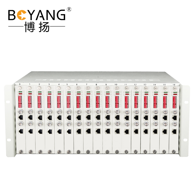 博扬 4U机框 17卡槽 配17块1路E1转1路以太网板卡 机架式双电源 BY-4UMP-17*E1 白色