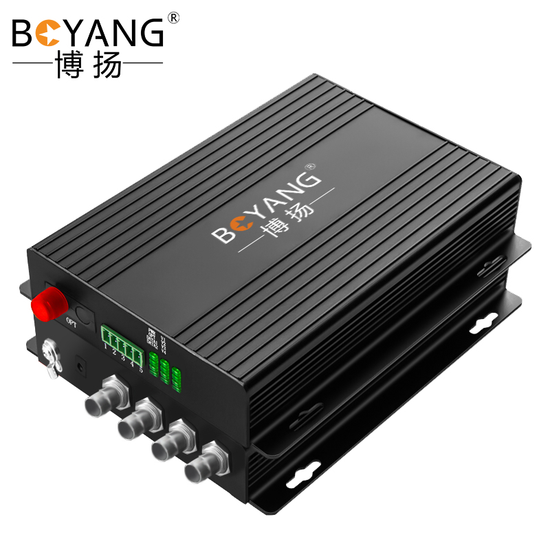 博扬 同轴高清数字视频光端机 4路视频+1路反向数据 兼容大华CVI/雄迈AHD FC接口 1对 黑色