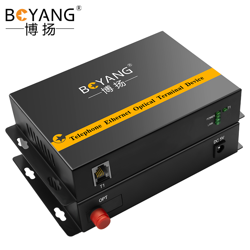 博扬（BOYANG）数字电话光端机1路纯电话语音 对讲音频 光纤传输FC接口 1对 BY-1P 黑色