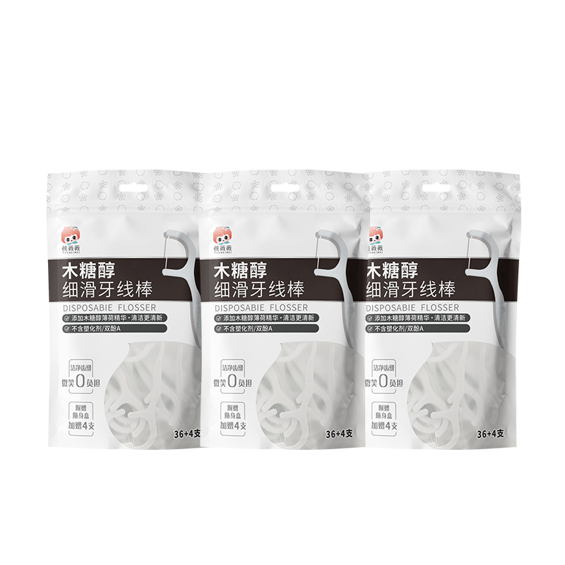 桃薇薇牙线棒40支*3包木糖醇薄荷精华 本白色