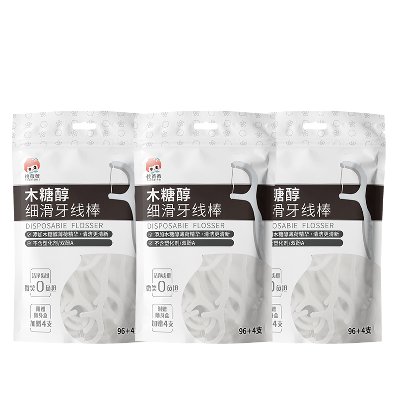 桃薇薇牙线棒100支*3包木糖醇薄荷精华 本白色