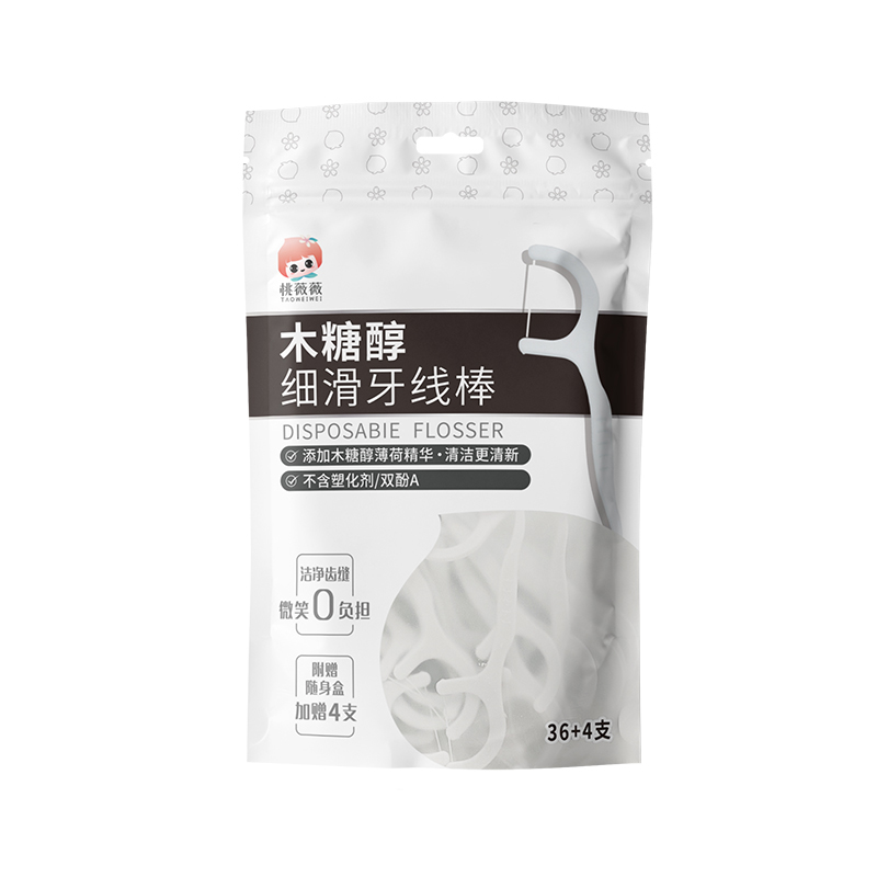 桃薇薇牙线棒40支*6包木糖醇薄荷精华 本白色