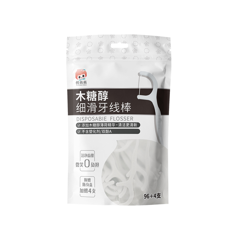 桃薇薇牙线棒100支*6包木糖醇薄荷精华 本白色