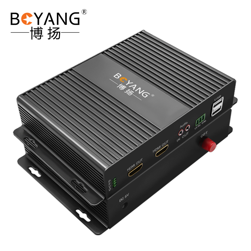 博扬 非压缩全高清HDMI-KVM视频光端机1路视频+环出+独立双向音频+RS232+USB 黑色