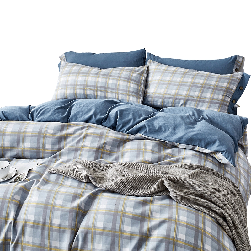 金丝莉（KINTHERI） 水洗棉四件套 梳影格岚200&times;230cm（单位：套） 蓝色