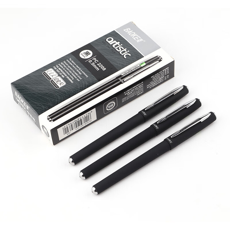 宝克（BAOKE）PC2208  0.5mm中性笔签字笔水笔  磨砂笔杆  黑色 12支/盒 曜石黑