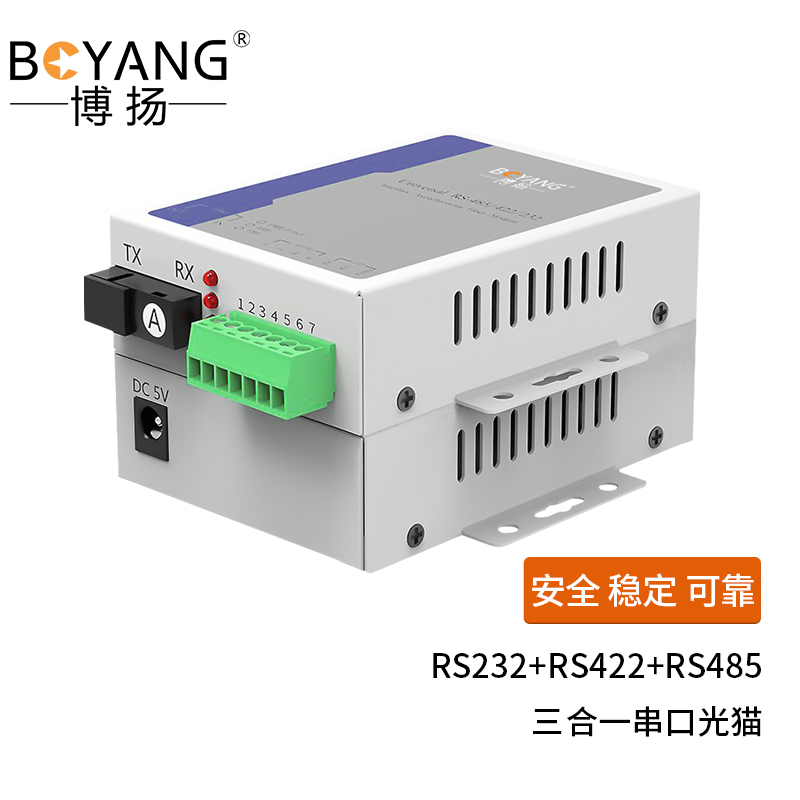 博扬 RS232+RS422+RS485串口光端机延长器 三合一控制光猫 SC口 一对价 白色