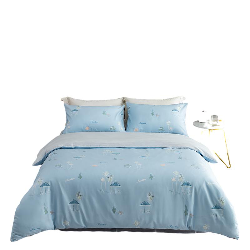 全棉时代精梳棉四件套1套 1.5米床 假日风情 蓝色