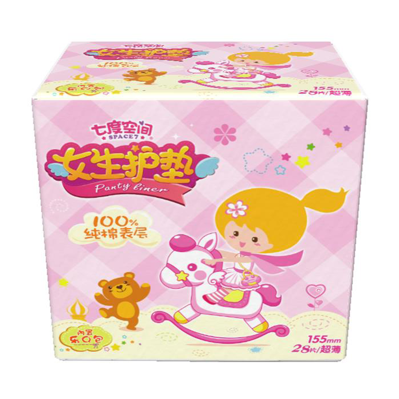 七度空间（SPACE7） 少女 女生护垫 纯棉表层超薄乐Q包155mm*28片 白色