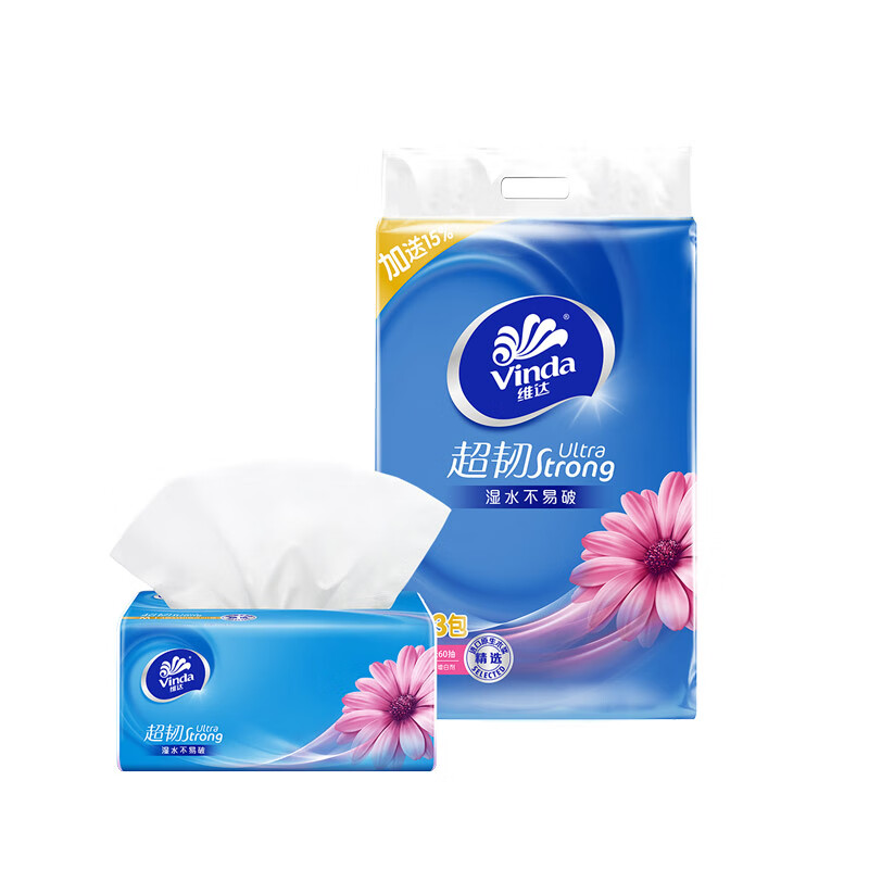 维达超韧抽纸M码3层150抽3包纸巾 V2182-03E-T（单位：提） 白色