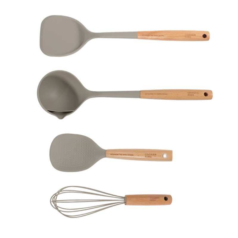 炊大皇硅胶锅铲炒菜铲子厨具不粘锅专用家用炒菜勺漏勺锅铲套装 浅灰色