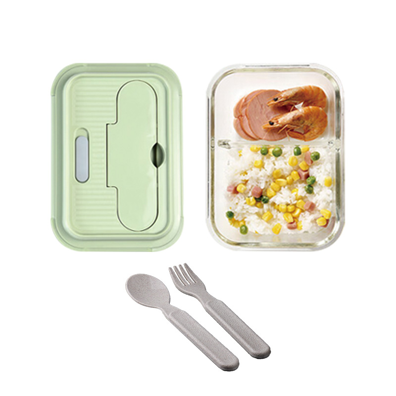 艾逸瑶选 CJ-21114 晶萃高硼硅玻璃隔断饭盒1040ml（单位：个） 绿色