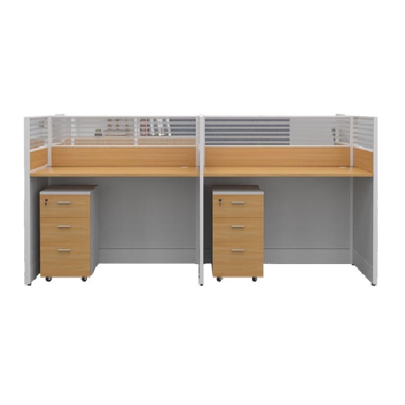 悦山 办公桌员工电脑桌屏风工位含柜黄橡木色+白色 4人位2800*1200*1100*1组