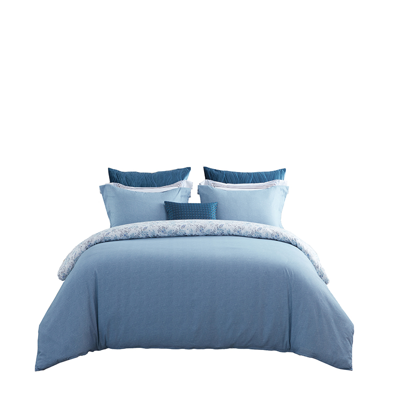 梦洁纯棉印花四件套：微风200*230cm 灰蓝色
