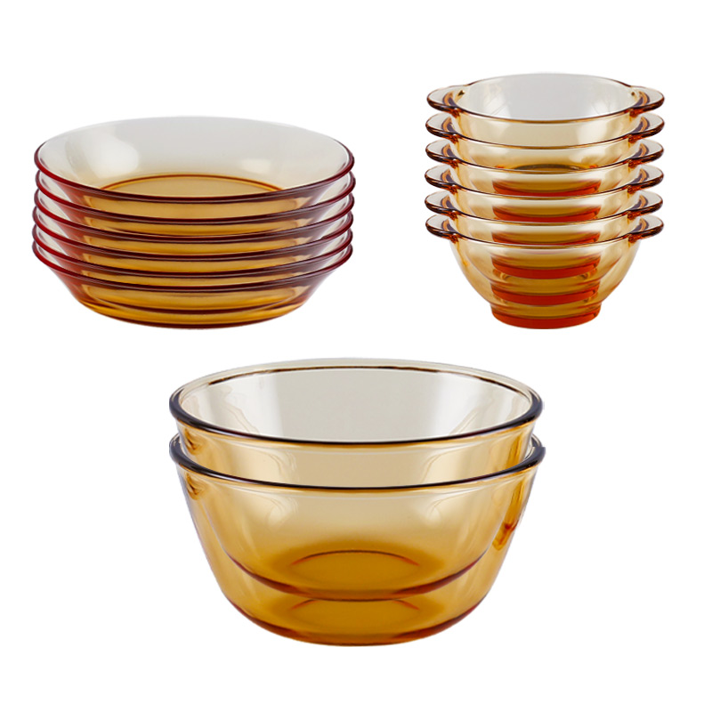 艾逸瑶选 CJ-21137 铂萃系列高硼硅玻璃餐具14件套A（单位：套） 琥珀色