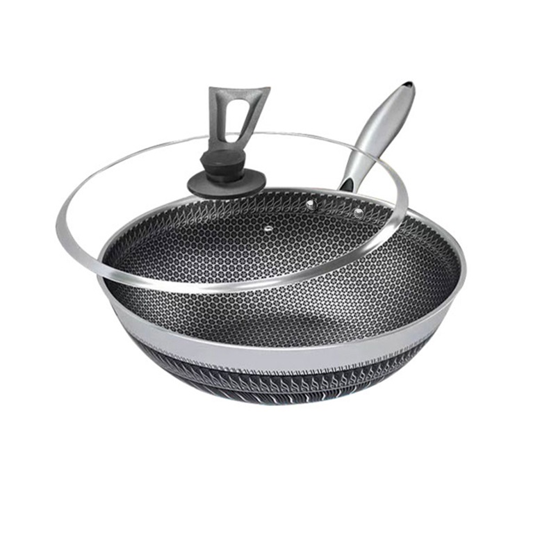 上亨（shangheng）炒锅316L不锈钢不粘锅家用炒菜锅蜂窝平底煎炒锅电磁炉燃气灶32cm 32CM防粘耐磨炒锅（可立手柄盖）