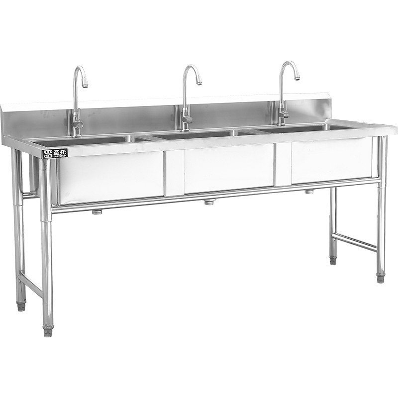 圣托（Shentop）酒店饭店食堂三星水池 不锈钢三槽洗菜盆带水龙头  STTC-BA18B 不锈钢色