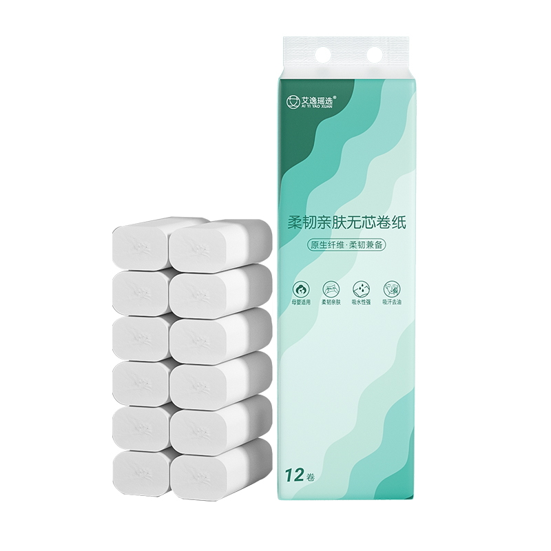艾逸瑶选  AYYX800-12 柔韧亲肤无芯卷纸12卷800克（单位：提） 白色