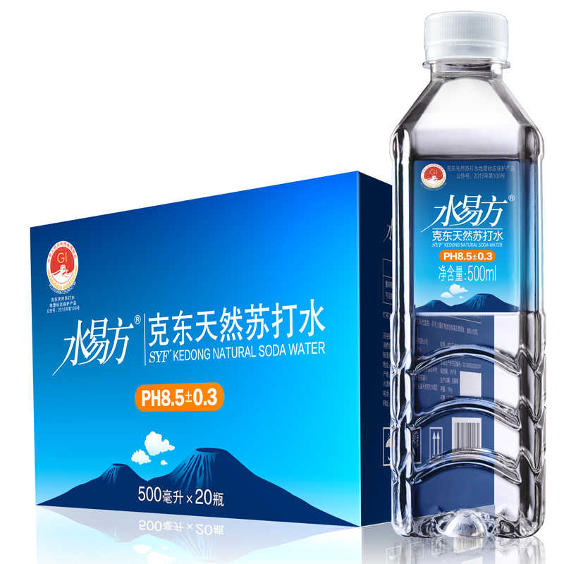 水易方（SYF） 克东天然苏打水 500ml*20瓶 天然弱碱饮用水 蓝色（单位：箱）